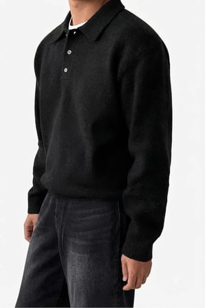 Erkek Polo Yaka Oversize Triko Kazak – Rahat Kalıp