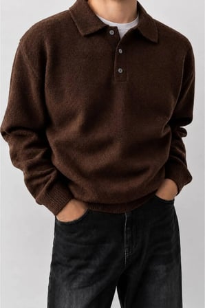 Erkek Polo Yaka Oversize Triko Kazak – Rahat Kalıp