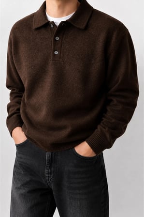 Erkek Polo Yaka Oversize Triko Kazak – Rahat Kalıp