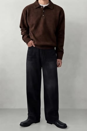 Erkek Polo Yaka Oversize Triko Kazak – Rahat Kalıp