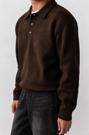 Erkek Polo Yaka Oversize Triko Kazak – Rahat Kalıp