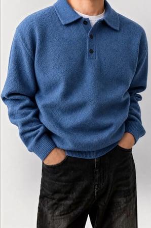 Erkek Polo Yaka Oversize Triko Kazak – Rahat Kalıp