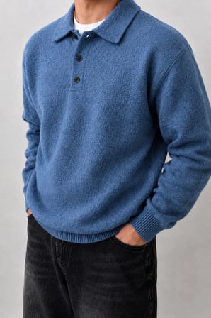 Erkek Polo Yaka Oversize Triko Kazak – Rahat Kalıp