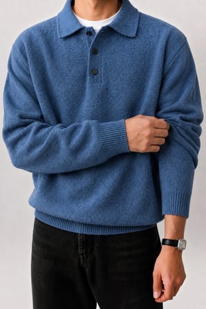 Erkek Polo Yaka Oversize Triko Kazak – Rahat Kalıp