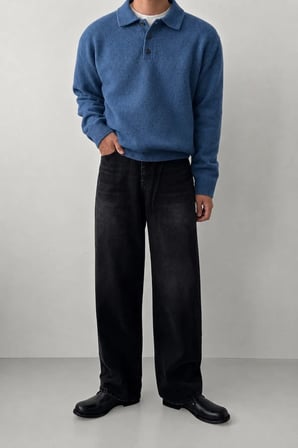Erkek Polo Yaka Oversize Triko Kazak – Rahat Kalıp