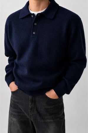 Erkek Polo Yaka Oversize Triko Kazak – Rahat Kalıp