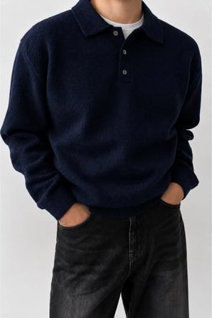 Erkek Polo Yaka Oversize Triko Kazak – Rahat Kalıp