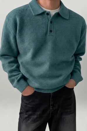 Erkek Polo Yaka Oversize Triko Kazak – Rahat Kalıp