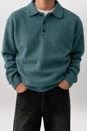 Erkek Polo Yaka Oversize Triko Kazak – Rahat Kalıp