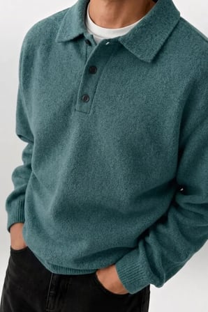 Erkek Polo Yaka Oversize Triko Kazak – Rahat Kalıp