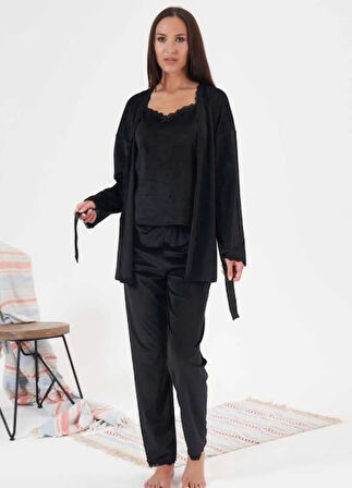 Estiva 24397 Kadın Kadife 3'lü Pijama Takım