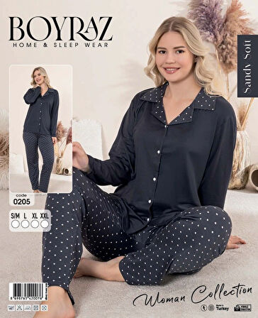 Boyraz 0205 Kadın Sandy Patlı Uzun Kol Pijama Takımı