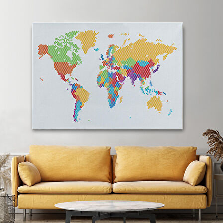 Harita Sepeti Dünya Haritası Dekoratif Kanvas Tablo 1071