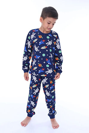 Astronot Temalı Pamuk Unisex Çocuk Pijama Takımı