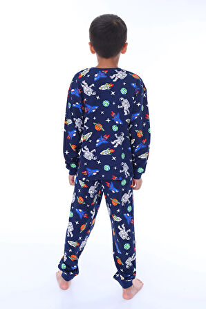 Astronot Temalı Pamuk Unisex Çocuk Pijama Takımı