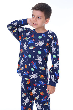 Astronot Temalı Pamuk Unisex Çocuk Pijama Takımı