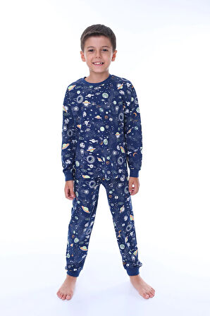 Astronot Temalı Pamuk Unisex Çocuk Pijama Takımı