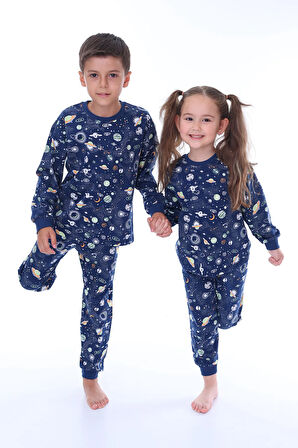 Astronot Temalı Pamuk Unisex Çocuk Pijama Takımı