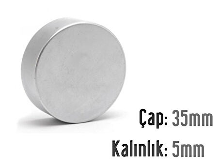 Neodyum Mıknatıs Silindir Çap 35mm , Kalınlık 5mm   ( 1 Adet)