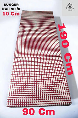 Çok Amaçlı Minder Yatak - Sünger Yer Yatağı (90x190cm kalınlık 10cm) Akustik Beyaz Kırmızı