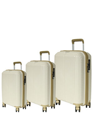 GRND 10728 PP CARMILLA- Büyük + Orta + Kabin Boy Valiz / Bavul Seti - Kemik/Şampanya