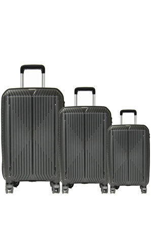 GRND 10728 PP CARMILLA- Büyük + Orta + Kabin Boy Valiz / Bavul Seti - Siyah