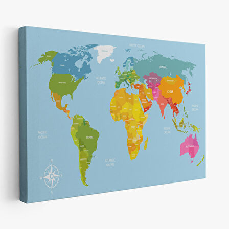 Harita Sepeti Dünya Haritası Dekoratif Kanvas Tablo 1072