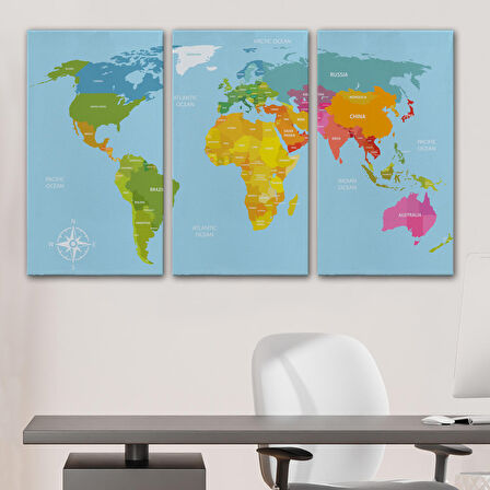 Harita Sepeti Dünya Haritası Dekoratif Kanvas Tablo 1072