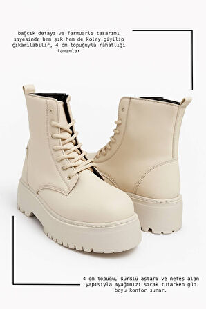 Günlük Kadın Bot Bağcıklı Kalın Yüksek Tabanlı Yumuşak Hafif Rahat Bootie 1073
