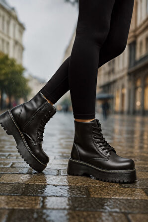 Günlük Kadın Bot Bağcıklı Kalın Yüksek Tabanlı Yumuşak Hafif Rahat Bootie 1073