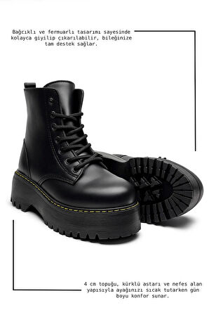 Günlük Kadın Bot Bağcıklı Kalın Yüksek Tabanlı Yumuşak Hafif Rahat Bootie 1073