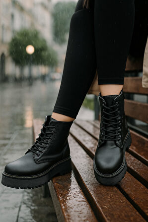 Günlük Kadın Bot Bağcıklı Kalın Yüksek Tabanlı Yumuşak Hafif Rahat Bootie 1073