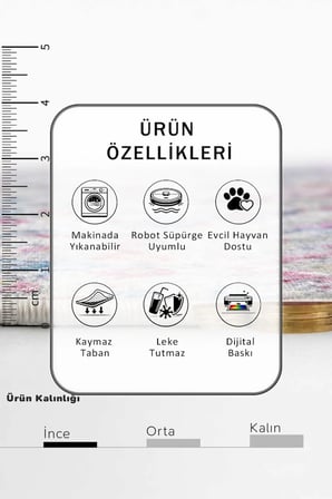 Yıkanabilir Kaymaz P-1 Dijital Baskılı Yolluk Halı Tüy Tutmaz