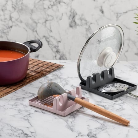 Roichil® Tencere Kapak Tutuculu Kaşıklıklı Tencere Kapak Standı Pratik Kaşık Kepçe Altlık Düzenleyici