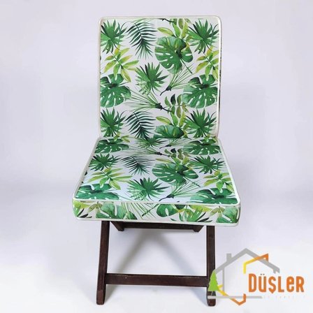 Düşler Ev Tekstili 40x80 Tropikal Palmiye Yeşil Yaprak Monstera Desenli Su ve Leke İtici Duck Kumaş Fermuarlı Bağcıklı Biyeli Sandalye Minderi 5 cm 