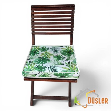 Düşler Ev Tekstili 40x40 Tropikal Palmiye Yeşil Yaprak Monstera Desenli Su ve Leke İtici Duck Kumaş Fermuarlı Bağcıklı Biyeli Sandalye Minderi 5 cm 