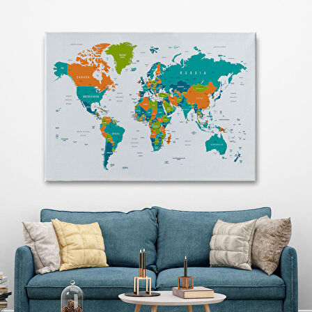 Harita Sepeti Dünya Haritası Dekoratif Kanvas Tablo 1076