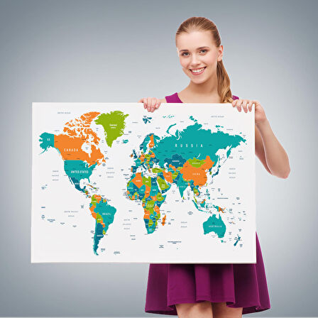 Harita Sepeti Dünya Haritası Dekoratif Kanvas Tablo 1076