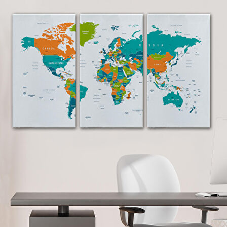 Harita Sepeti Dünya Haritası Dekoratif Kanvas Tablo 1076