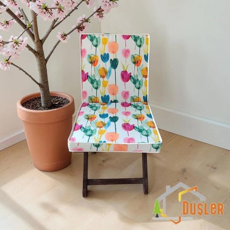 Düşler Ev Tekstili 40x80 Rengarenk Lale Desenli Su ve Leke İtici Duck Kumaş Fermuarlı Bağcıklı Biyeli Sandalye Minderi 5 cm 