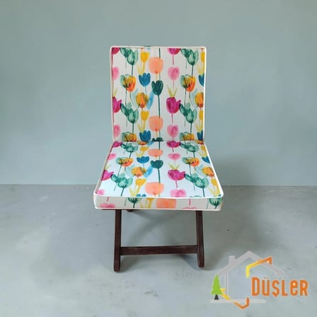 Düşler Ev Tekstili 40x80 Rengarenk Lale Desenli Su ve Leke İtici Duck Kumaş Fermuarlı Bağcıklı Biyeli Sandalye Minderi 5 cm 