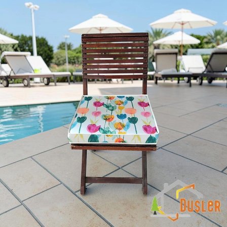 Düşler Ev Tekstili 40x40 Rengarenk Lale Desenli Su ve Leke İtici Duck Kumaş Fermuarlı Bağcıklı Biyeli Sandalye Minderi 5 cm 