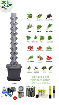 Hidroponik Dikey Tarım - Topraksız Tarım Kule Sistemi Seti - 50 Bitkilik Sera