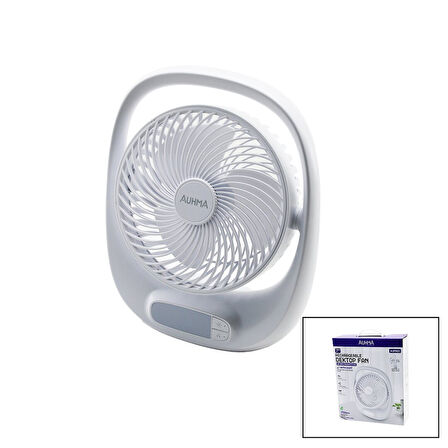 USB 7 İNÇ- 20CM MASA ÜSTÜ FAN VANTİLATÖR IŞIKLI 5W 180 DERECE 3 KADEME HIZ - 3 PERVANE STAND=24.8X30.5X8CM AUFN-01 (5224)