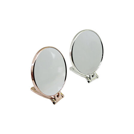 YUVARLAK   6 İNÇ= ÇAP:15CM  MAKYAJ AYNASI  ÇİFT TARAFLI   BRONZ - GÜMÜŞ PLS.ÇERÇEVE   KATLANIR AYAKLI (5224)