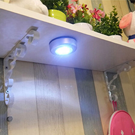 Kablosuz Spot Pilli Dokunmatik Led Lamba 3 Ledli Dolap Lambası (5224)