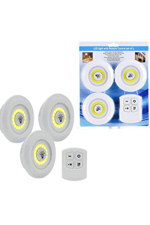 3lü Uzaktan Kumandalı Yapışkanlı Kablosuz Led Spot Lambalar (5224)