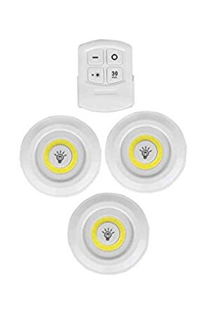 3lü Uzaktan Kumandalı Yapışkanlı Kablosuz Led Spot Lambalar (5224)