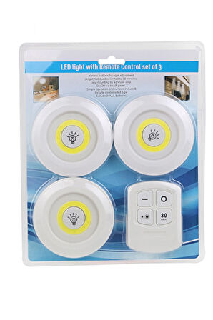 3lü Uzaktan Kumandalı Yapışkanlı Kablosuz Led Spot Lambalar (5224)