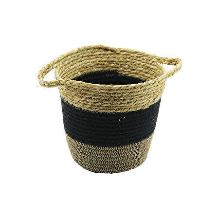 2IN1=İP ÖRGÜLÜ - HASIRÇİFT KULPLU SEPET - ORGANİZER Ç-TABAN:17CM--AĞIZ:24CM - Y: 22CM (5224)
